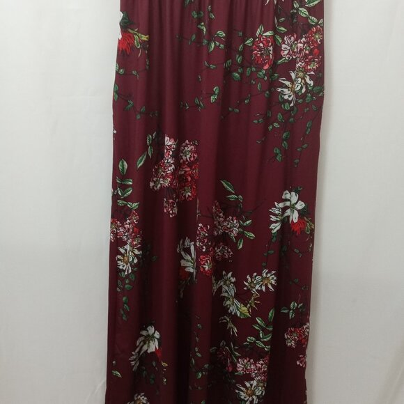 Zattcas Mock Wrap Short Sleeve Maroon Floral Long Tall Maxi Dress Size M - Picture 8 of 12